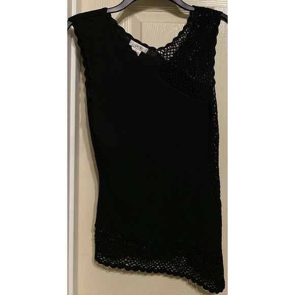 VTG Cache Black Open Knit Rib Tank Top Whimsigoth Grunge Asymmetric Crochet 90s - Picture 1 of 15